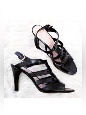 Franco Sarto Ascot Black Strappy Leather Pumps